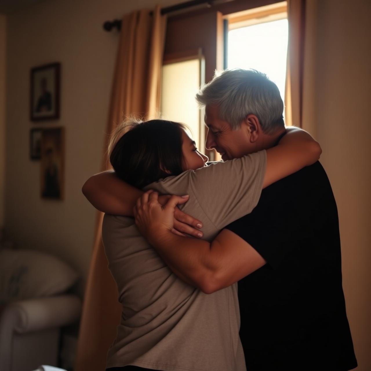 Família se abraçando em momento emocional